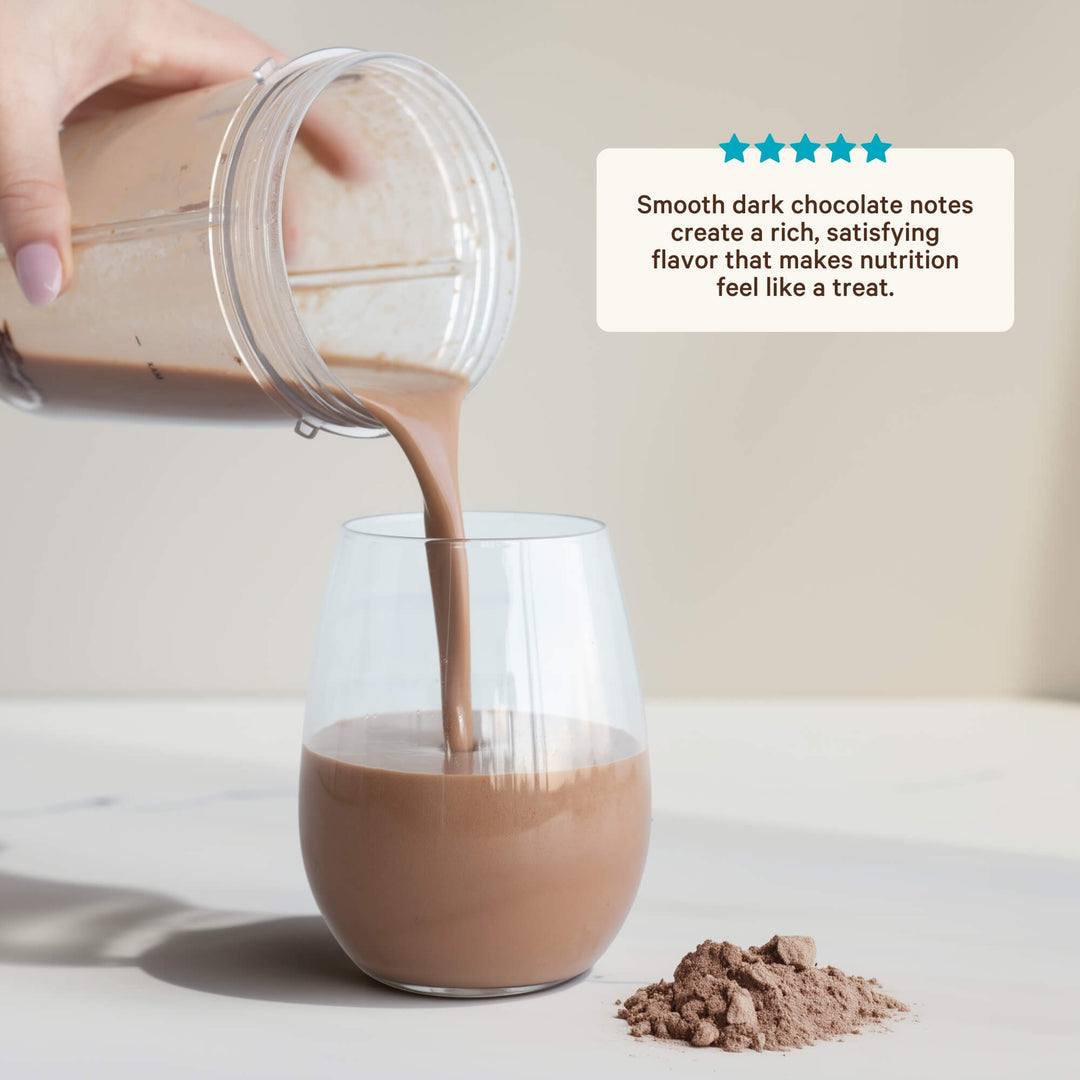Smooth dark chocolate flavor with a rich, satisfying taste that makes nutrition a treat.